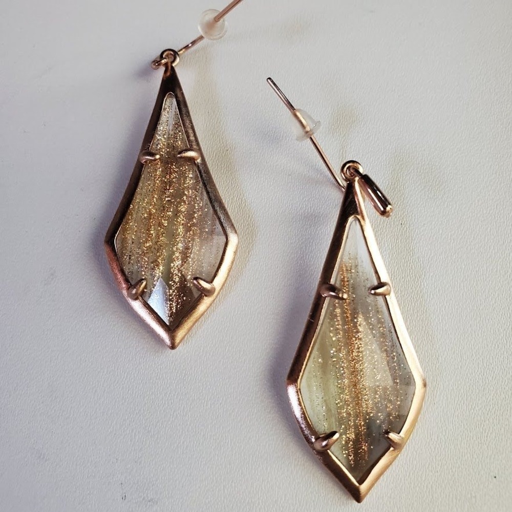 Kendra Scott Olivia Rose Gold Dangle Earrings with Glitter Glass Inlay - Picture 4 of 5
